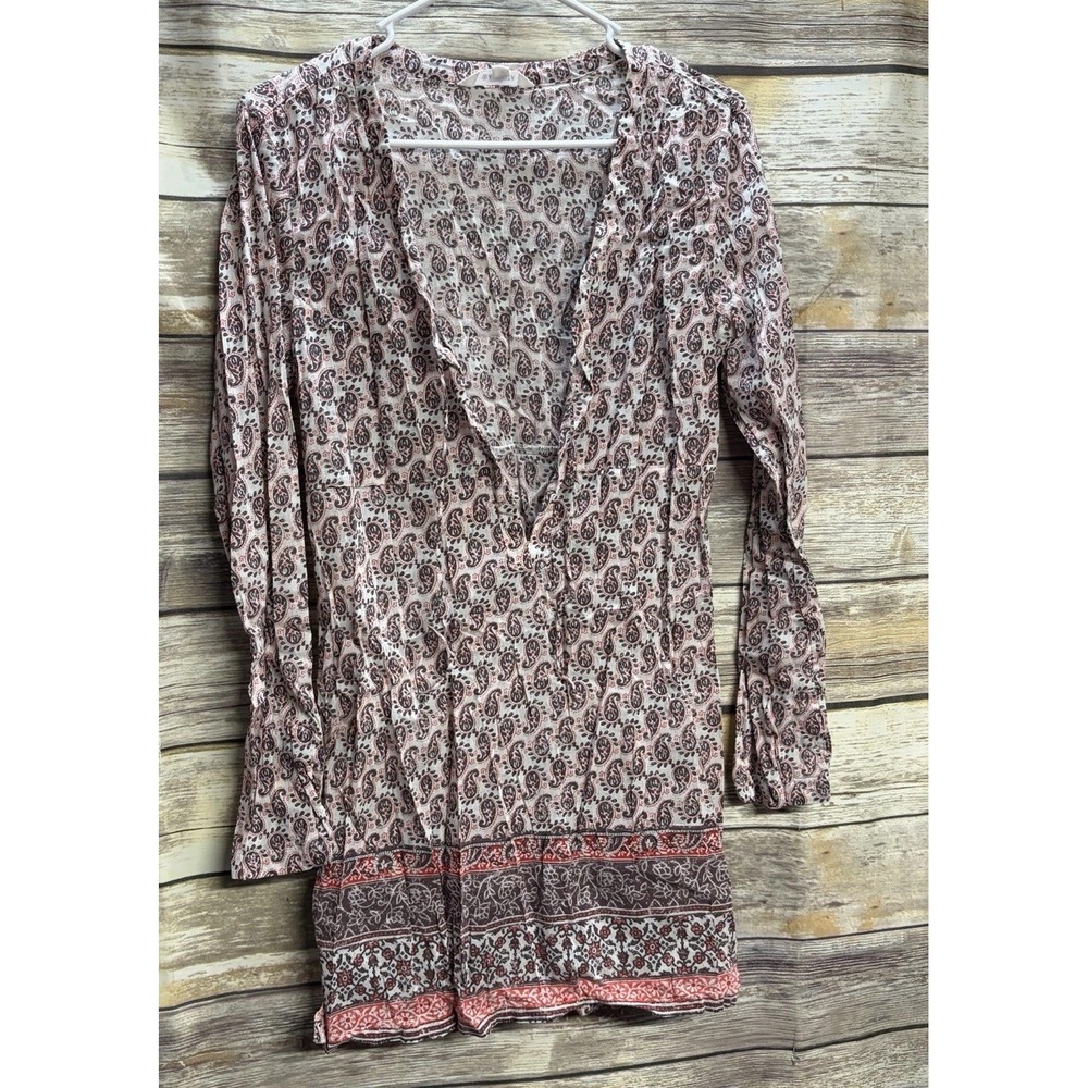 Athleta Top Medium Del Sol Tunic Style Blouse Low Neckline Front Tie Beach Sun